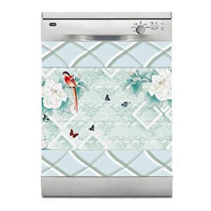 Bulaşık Makinesi Sticker Kaplama Beyaz Eşya Kaplama Çiçek Kuş