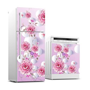 Buzdolabı Ve Bulaşık Makinası Beyaz Eşya Sticker Kaplama 3d Gül Çiçek