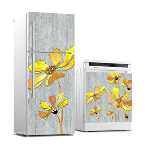 Buzdolabı Ve Bulaşık Makinası Beyaz Eşya Sticker Kaplama Sarı Peri Çiçek