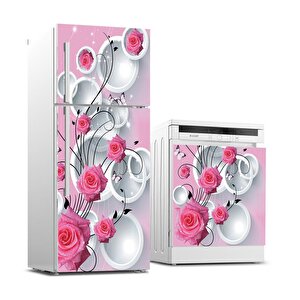 Buzdolabı Ve Bulaşık Makinası Beyaz Eşya Sticker Kaplama 3d Pembe Gül
