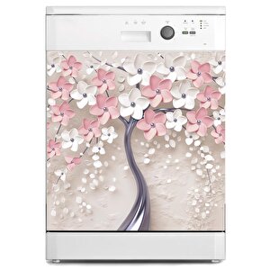 Bulaşık Makinesi Sticker Kaplama Beyaz Eşya Kaplama 3d Pembe Ağaç