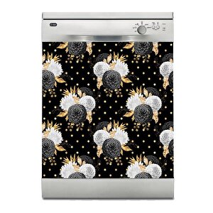 Bulaşık Makinesi Sticker Kaplama Beyaz Eşya Kaplama Siyah Çiçek