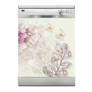 Bulaşık Makinesi Sticker Kaplama Beyaz Eşya Kaplama Kelebek Çiçek Elmas