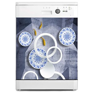 Bulaşık Makinesi Sticker Kaplama Beyaz Eşya Kaplama Mavi Süsleme