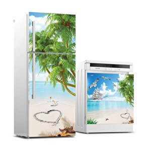 Buzdolabı Ve Bulaşık Makinası Beyaz Eşya Sticker Kaplama Deniz Kalp