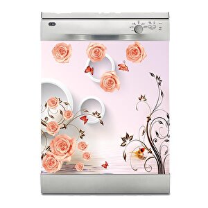 Bulaşık Makinesi Sticker Kaplama Beyaz Eşya Kaplama Pembe Çiçekler