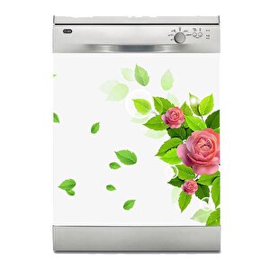 Bulaşık Makinesi Sticker Kaplama Beyaz Eşya Kaplama Yeşil Yaprak Gül