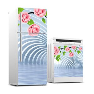 Buzdolabı Ve Bulaşık Makinası Beyaz Eşya Sticker Kaplama 3d Tünel Pembe Gül