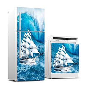 Buzdolabı Ve Bulaşık Makinası Beyaz Eşya Sticker Kaplama Yelkenli Deniz