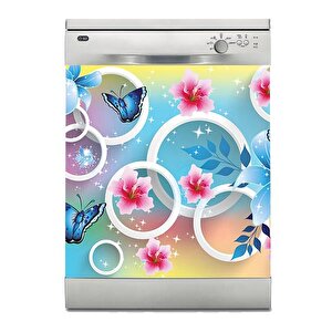 Bulaşık Makinesi Sticker Kaplama Beyaz Eşya Kaplama 3d Çiçek Yuvarlak