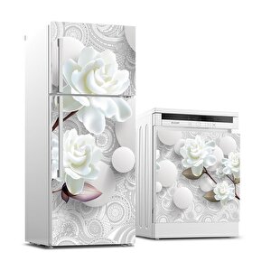 Buzdolabı Ve Bulaşık Makinası Beyaz Eşya Sticker Kaplama 3d Beyaz Gül