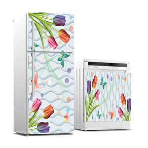 Buzdolabı Ve Bulaşık Makinası Beyaz Eşya Sticker Kaplama 3d Lale Kelebek