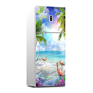 Buzdolabı Sticker Kaplama Dolap Kaplama Etiketi Sahil Flamingo