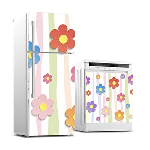 Buzdolabı Ve Bulaşık Makinası Beyaz Eşya Sticker Kaplama Renkli Çiçekler
