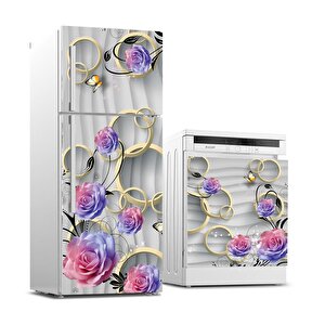 Buzdolabı Ve Bulaşık Makinası Beyaz Eşya Sticker Kaplama 3d Gül Yuvarlak