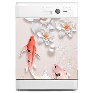 Bulaşık Makinesi Sticker Kaplama Beyaz Eşya Kaplama 3d Balık Çiçek Çizim
