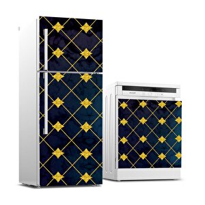 Buzdolabı Ve Bulaşık Makinası Beyaz Eşya Sticker Kaplama Altın Çizgiler Mermer