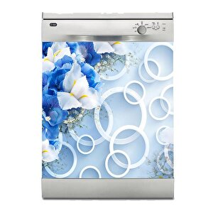 Bulaşık Makinesi Sticker Kaplama Beyaz Eşya Kaplama 3d Mavi Çiçek