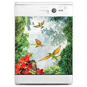 Bulaşık Makinesi Sticker Kaplama Beyaz Eşya Kaplama 3d Renkli Kuşlar