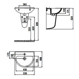 40x50 Cm Duvara Monte Lavabo Batarya Deliksiz Tp155