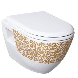 Terra Çiçek Dekorlu Asma Klozet (beyaz, Altın) Tp325.000d0 Kapak Hariç