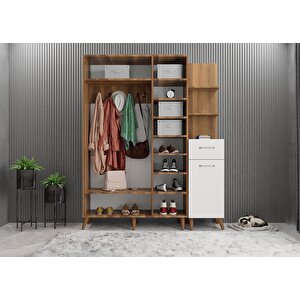 Açelya Portmanto Vestiyer Ayakkabılık Ceviz Beyaz M3 140cm Montaj Dahil