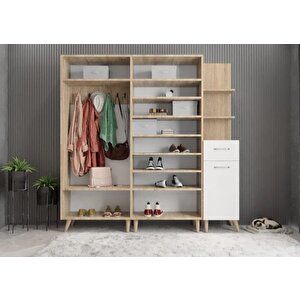 Begonya Portmanto Vestiyer Meşe Beyaz 175 Cm Montaj Dahil