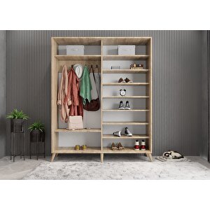 İmaj Sürgülü Portmanto Vestiyer Meşe Beyaz 160cm Montaj Dahil