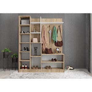 Çizgi Portmanto Vestiyer Meşe Beyaz 160cm Montaj Dahil