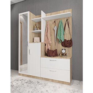Çizgi Portmanto Vestiyer Meşe Beyaz 160cm Montaj Dahil