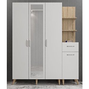 Açelya Portmanto Vestiyer Ayakkabılık Meşe Beyaz 180cm M3 Montaj Dahil
