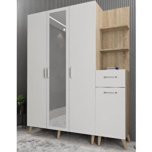 Açelya Portmanto Vestiyer Ayakkabılık Meşe Beyaz 180cm M3 Montaj Dahil