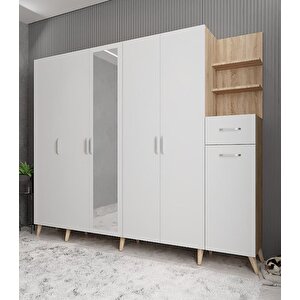 Açelya Portmanto Vestiyer Meşe Beyaz 240 Cm M7 Montaj Dahil