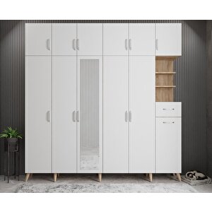 Açelya Portmanto Vestiyer Meşe Beyaz 270cm M9 Montaj Dahil