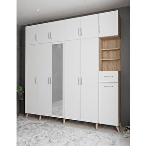 Açelya Portmanto Vestiyer Meşe Beyaz 270cm M9 Montaj Dahil
