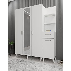 Zerkaconcept Açelya Portmanto Vestiyer Ayakkabılık M3 Beyaz 160cm Montaj Dahil