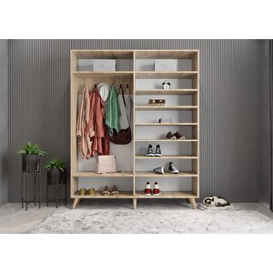 Açelya Portmanto Vestiyer Ayakkabılık Meşe M2 180cm Montaj Dahil