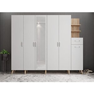 Açelya Portmanto Vestiyer Meşe Beyaz 210 Cm M7 Montaj Dahil