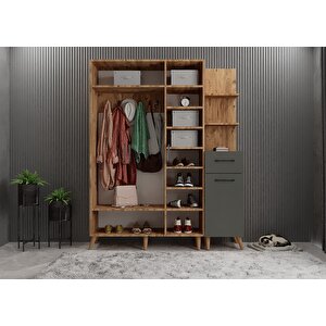 Açelya Portmanto Vestiyer Ayakkabılık Çam Füme M3 160cm Montaj Dahil