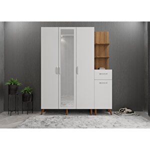 Açelya Portmanto Vestiyer Ayakkabılık Ceviz Beyaz M3 180cm Montaj Dahil