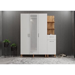 Açelya Portmanto Vestiyer Ayakkabılık Çam-beyaz M3 140 Cm Montaj Dahil