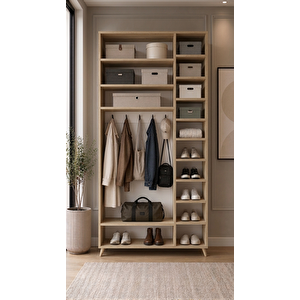 Açelya Portmanto Vestiyer Meşe Beyaz 105 Cm M5 Montaj Dahil