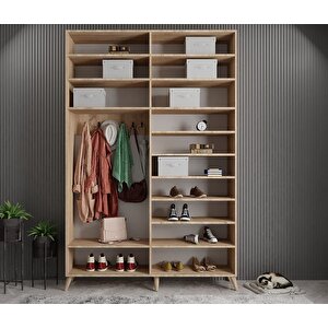Açelya Portmanto Vestiyer Meşe Beyaz 140cm M8 Montaj Dahil