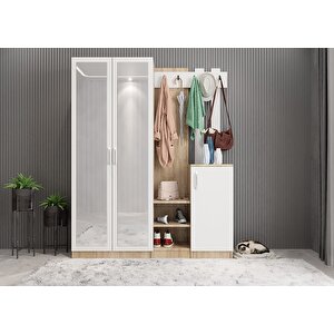 Moon Portmanto Vestiyer Meşe Beyaz 180cm Montaj Dahil