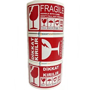 Dikkat Kırılır Fragile Etiket 10x5cm 1 Rulo 250 Adet Uyarı Kırılabilir Nakliye Kargo Etiketi