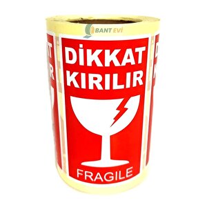 Dikkat Kırılır Fragile Etiket 10x5cm 1 Rulo 250 Adet Uyarı Kırılabilir Nakliye Kargo Etiketi