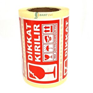 Dikkat Kırılır Etiket 10x5cm 1 Rulo 250 Adet Uyarı Kırılabilir Nakliye Kargo Etiketi