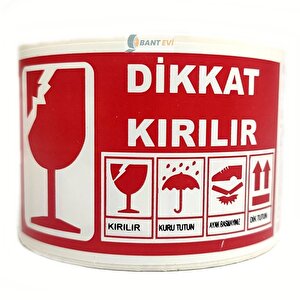 Dikkat Kırılır Etiket 10x5cm 1 Rulo 250 Adet Uyarı Kırılabilir Nakliye Kargo Etiketi