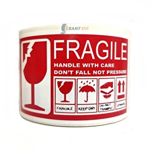 Fragile İngilizce Etiket 10x5cm 1 Rulo 250 Adet Dikkat Kırılır İngilizce Handle With Care Etiket