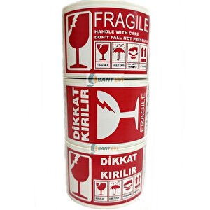 Fragile İngilizce Etiket 10x5cm 1 Rulo 250 Adet Dikkat Kırılır İngilizce Handle With Care Etiket